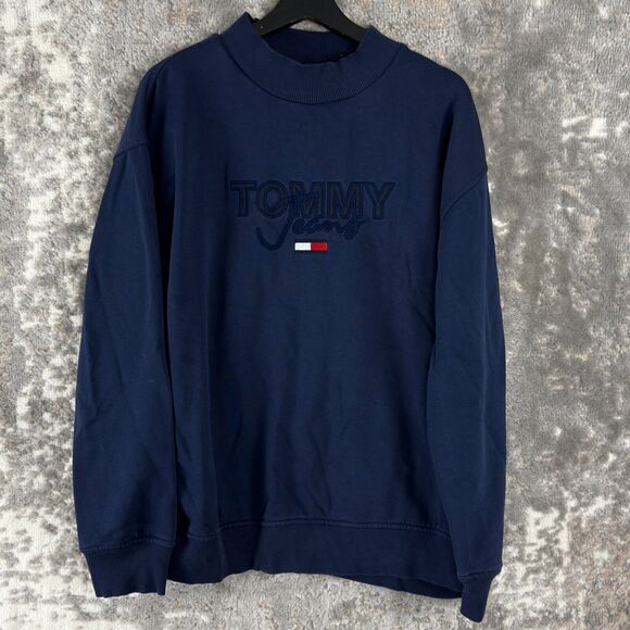 Tommy Jeans Womens Size L Crew Neck Spellout Sweater Navy Long Sleeve Sweatshirt - Picture 1 of 9